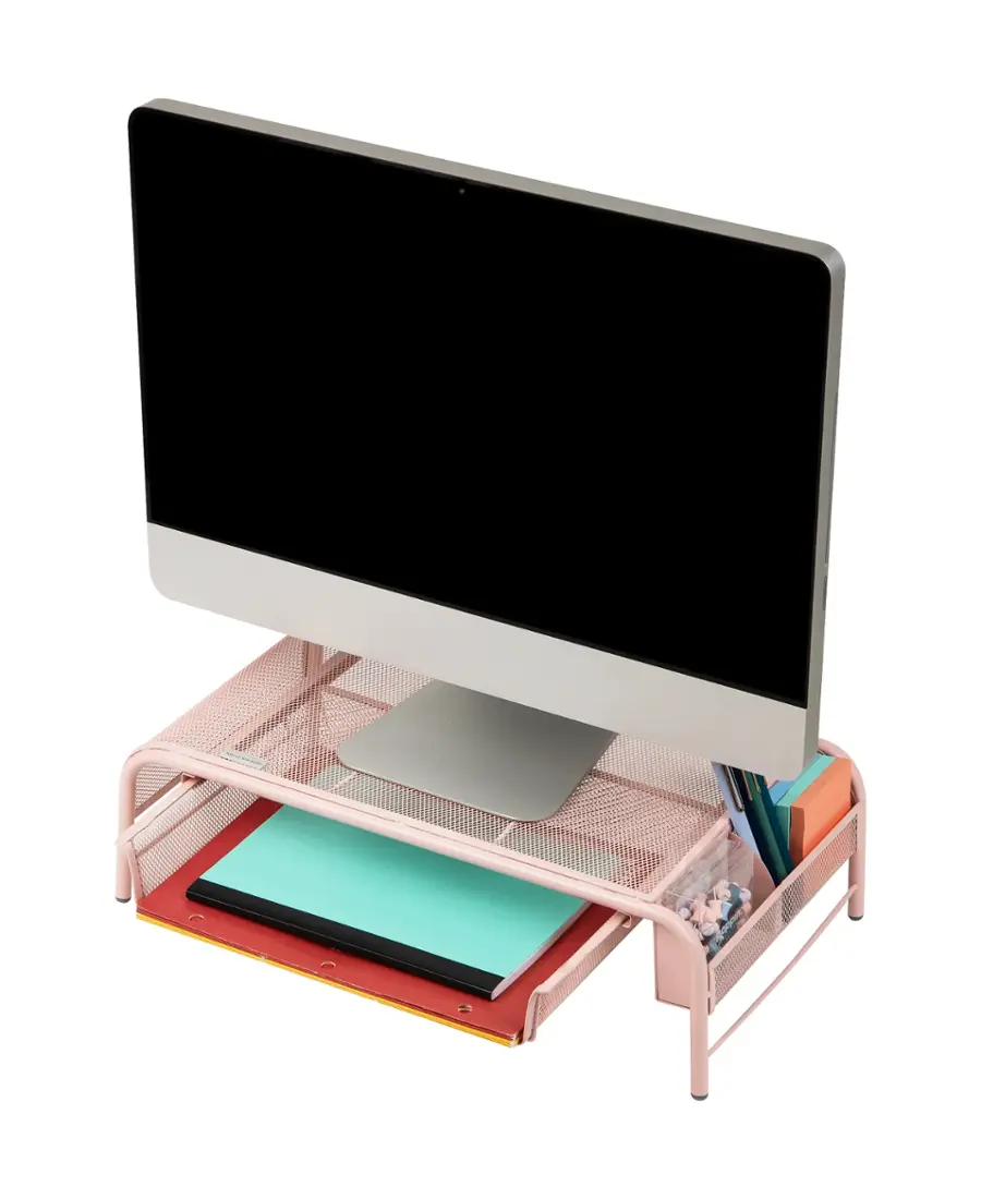 Alt View 14. Mind Reader - Monitor Stand, Ventilated Laptop Riser, Paper Tray, Storage, Office, Metal Mesh, 20"L x 11.5"W x 5.5"H - Pink.