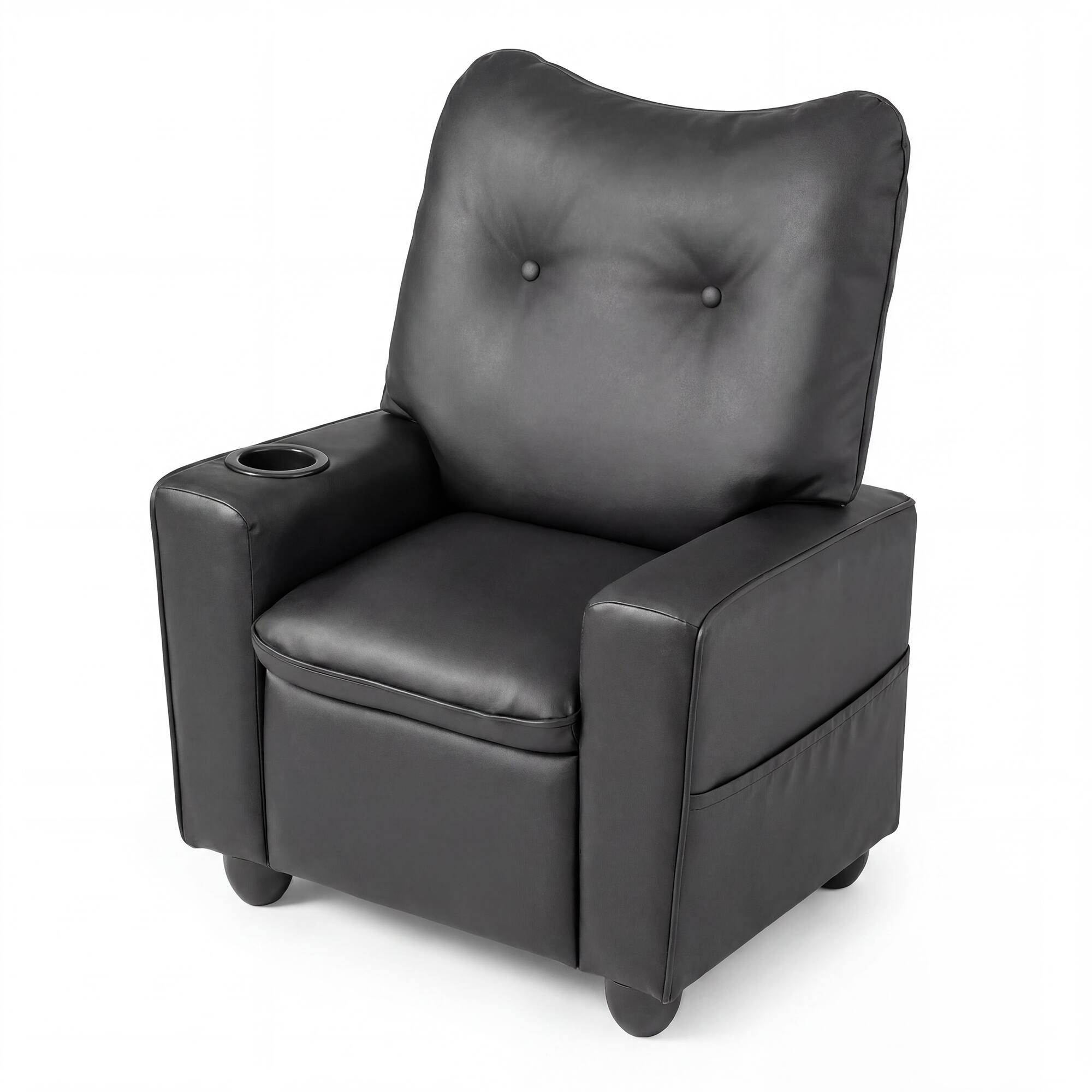 Alt View 7. Costway - Costway Kids Recliner for Ages 3+, PU Leather Push Back Toddler Sofa with Cup Holder - Black.