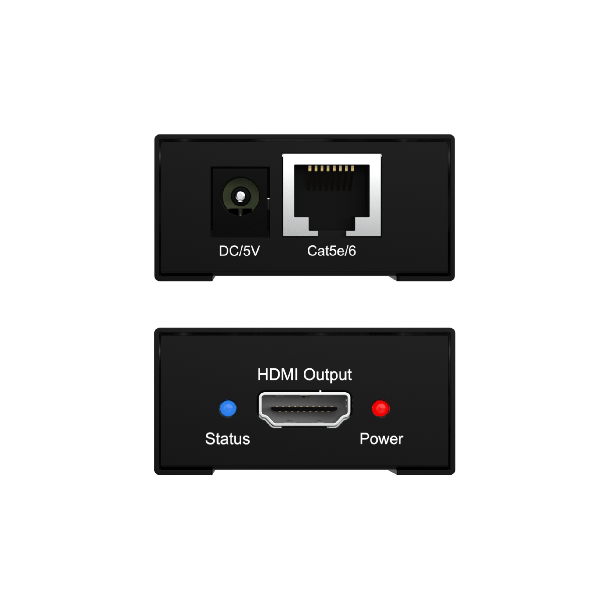 DC/5V, Cat5e/6, HDMI Output, Status, Power