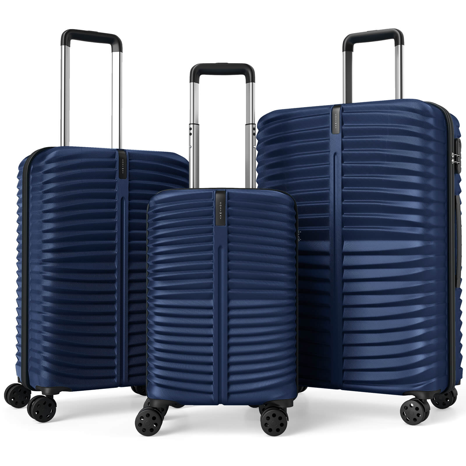 Front. Costway - Costway 3PCS Hardside Luggage Set (20/24/28 Inch) with 8-Spinner Wheels, 3-Digital Lock - Navy.