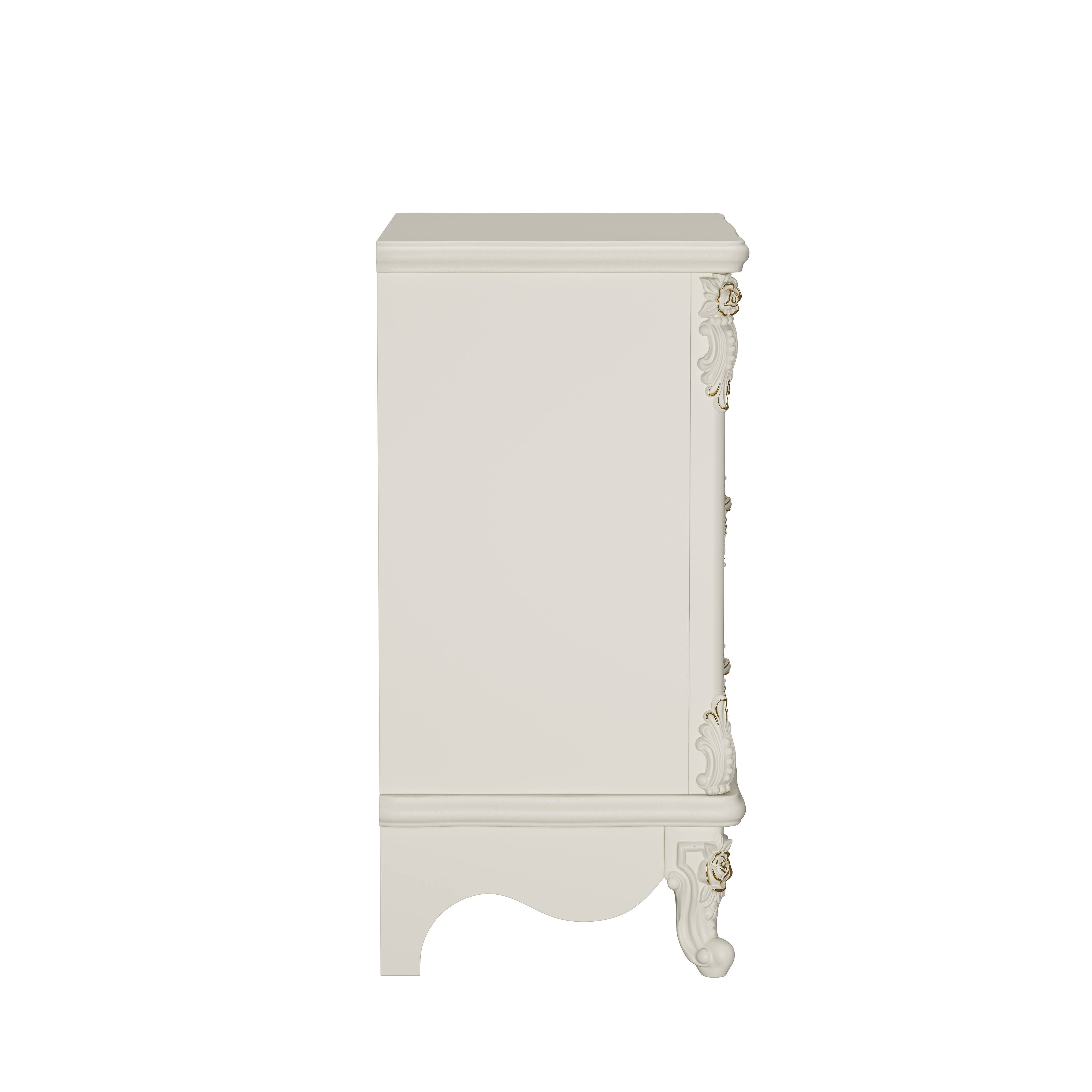 Left. Famapy - European Style 3-Drawer Dresser with Gold-Accent Carved Details, Ivory White Finish - White.