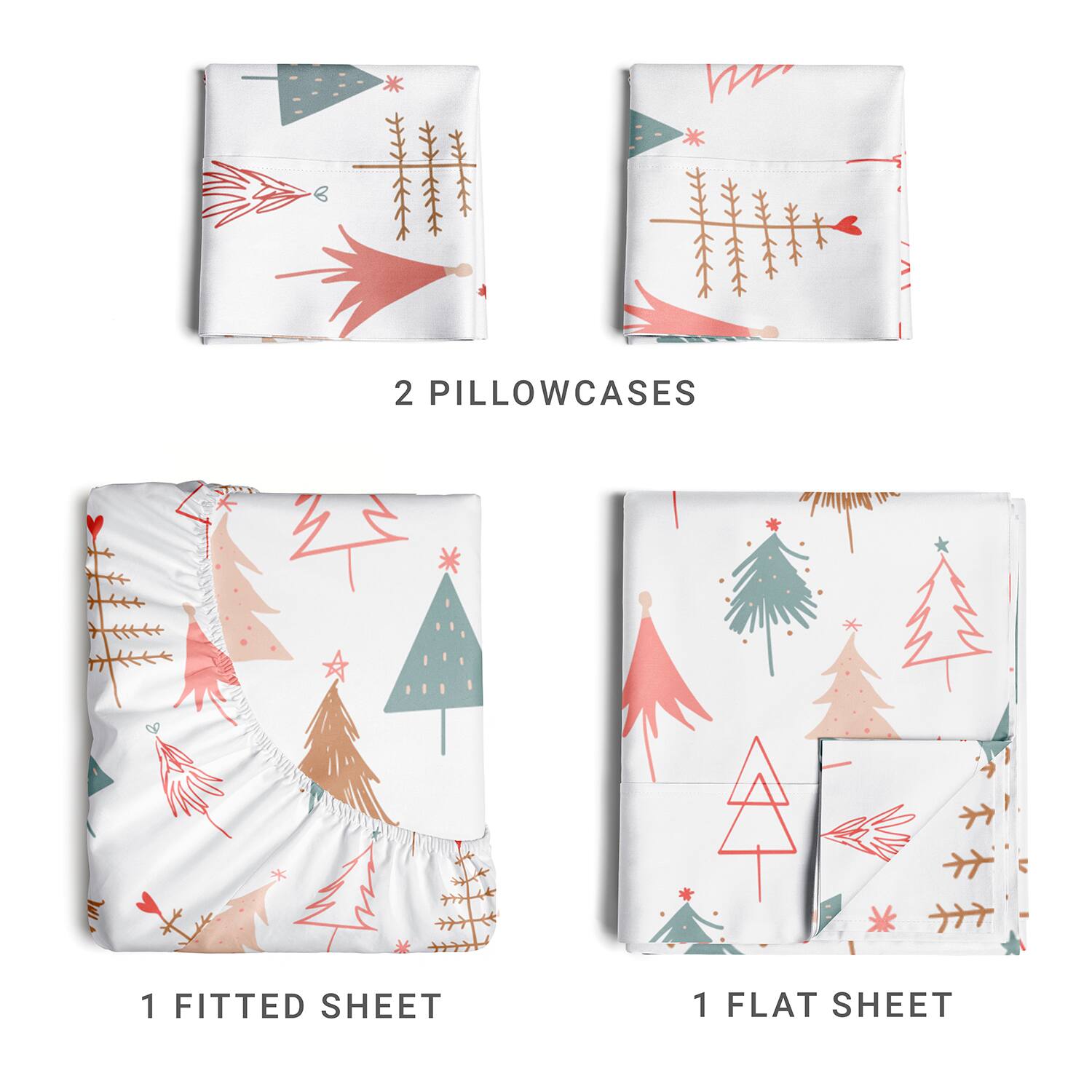 CGK Linens - 4 Piece Christmas Pattern Sheet Set - Soft, Wrinkle-Resistant Holiday Bedding - Full - Christmas Trees Multicolor