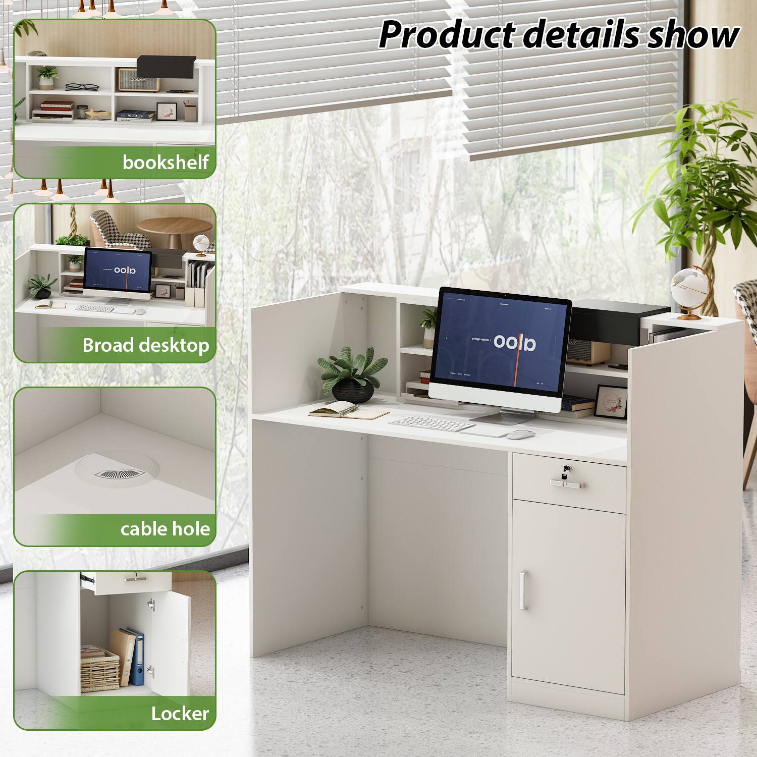 Product details show
bookshelf
Broad desktop
cable hole
Locker