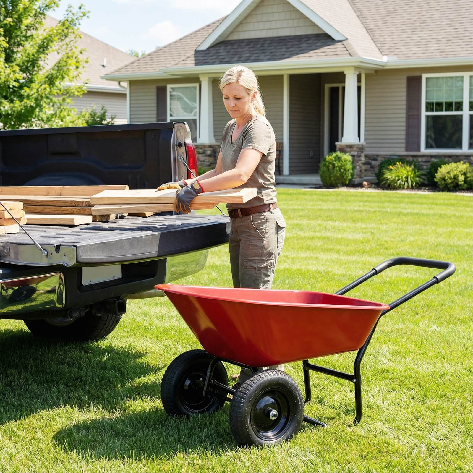 Alt View 4. Costway - Costway 2 Tire Wheelbarrow Garden Cart Heavy-duty Dolly Utility Cart - Red.