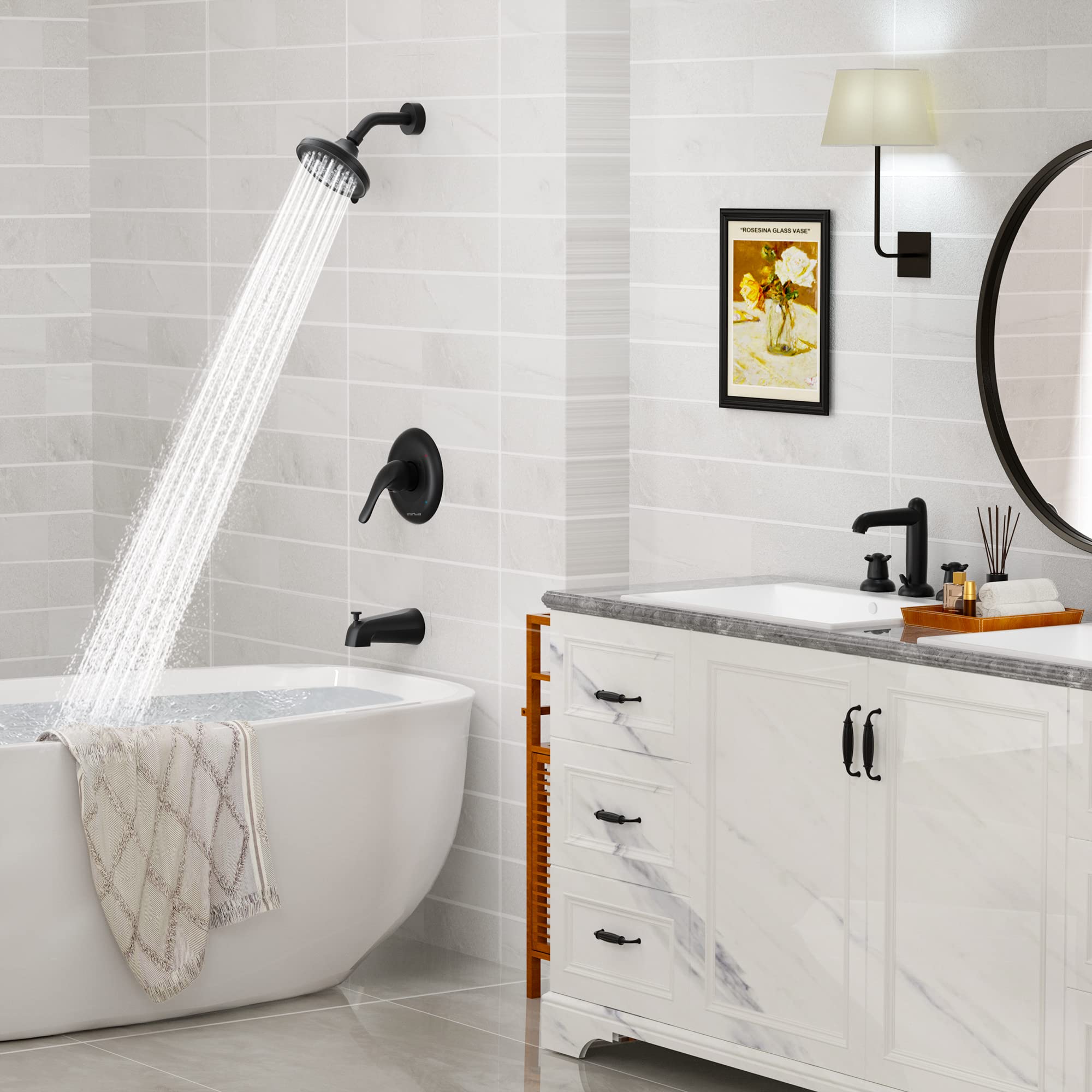 Alt View 2. Paradigms Interiors - Shower Faucet Set valve Included With 9 setting Rain Head And Single handle Bathtub Set Valve Trim Kit - Default.