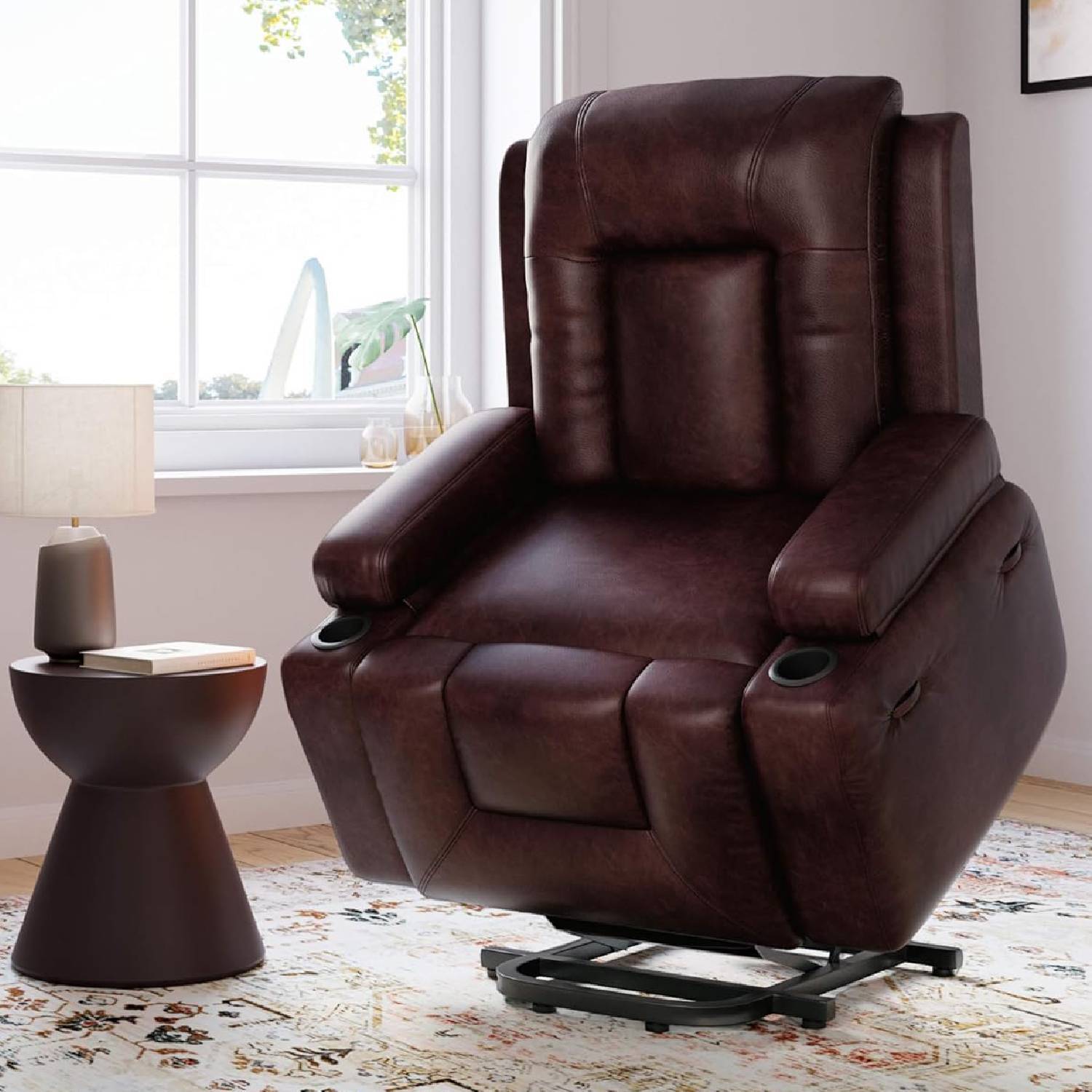 Front. GARVEE - 41.7" Electric Power Lift Recliner Chair with Heat Massage Function and Cup Holder, Wine Red - Wine Red.