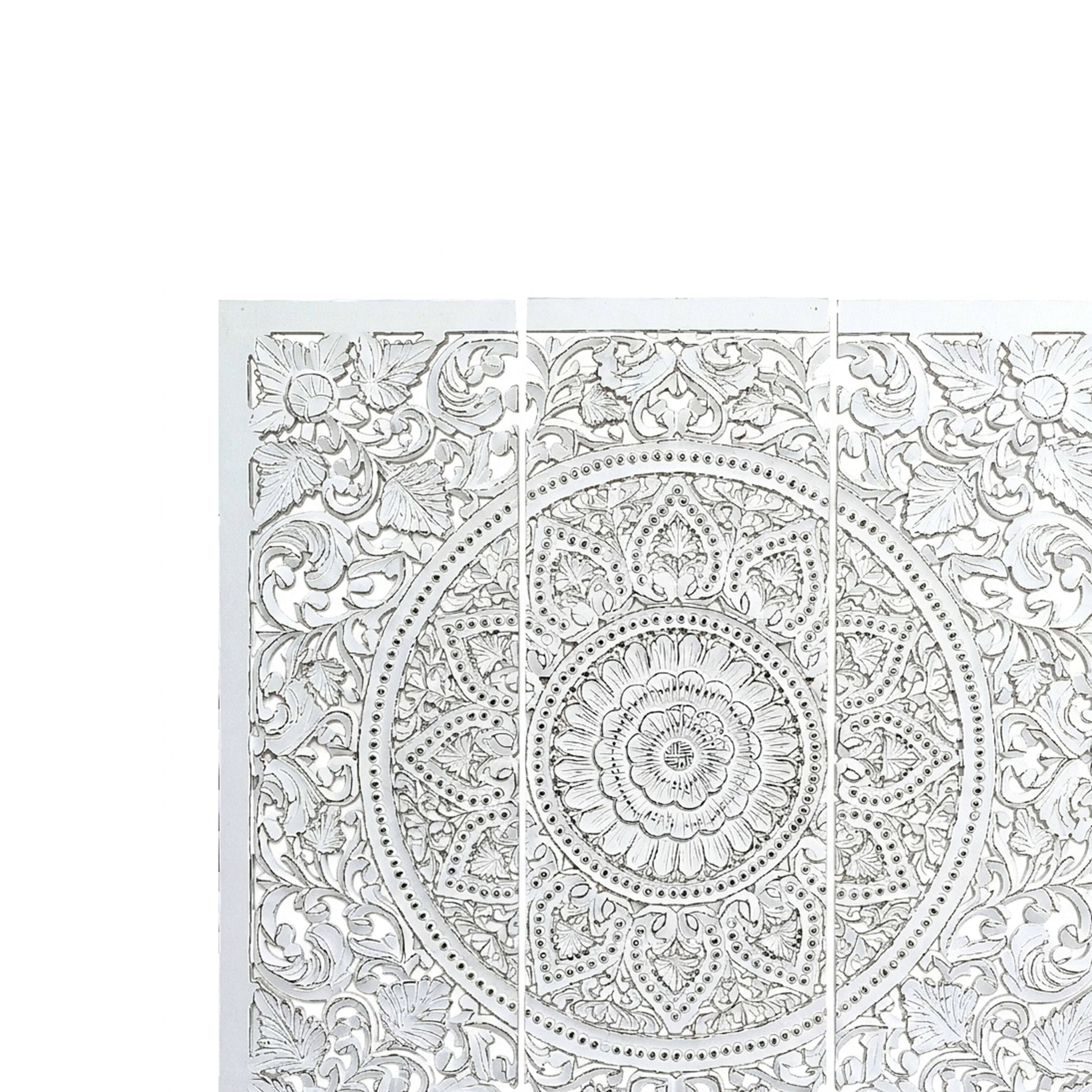 Left. Manhattan Lane - Josa 3pc Wood Wall Panel Set, Mandala Floral Carving, Antique White Finish, 48 Inch Square Decor - Antique White.