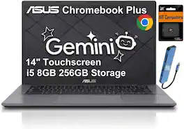 ASUS - Upgraded - CX34 14" FHD Chromebook Plus Laptop with Google AI - Intel Core i5 - 8GB Memory - 128GB SSD + 128GB SD Card - Rock Grey