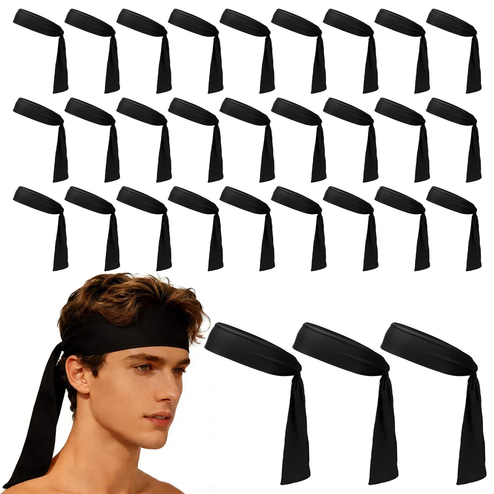Unique Bargains - Tie Sweatband Headband, Adjustable Non-Slip Moisture Wicking Athletic Headband, 30pcs - For Tennis/Karate/Workout/Yoga - Black price history on PriceWatchPro