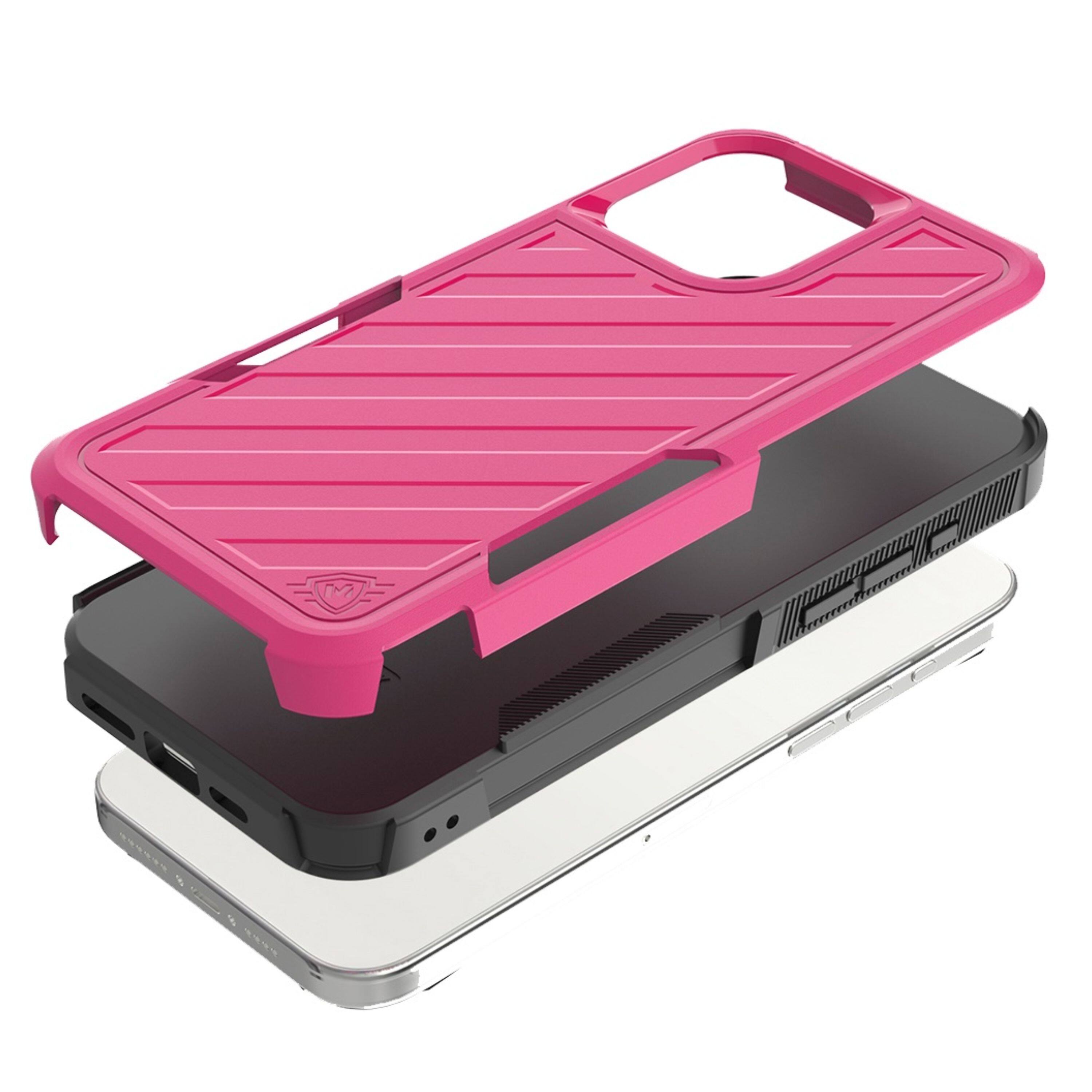 Left. Kitcheniva - Shockproof Dual Layer Lined Phone Case With Tempered Glass For iPhone 16 Pro Hot Pink Black - Hot Pink/Black.