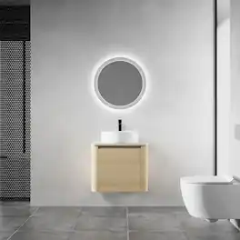Loheer - 24 inch wall mounted bathroom vanity with ceramic art sink soft close door plywood bathroom vanity - American White Oak