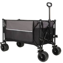 Mondawe - 300L 480lbs Folding Wagon Utility Carts w/ All-Terrain Wheels, Brakes & Multiple Pockets for Outdoor Use - Black