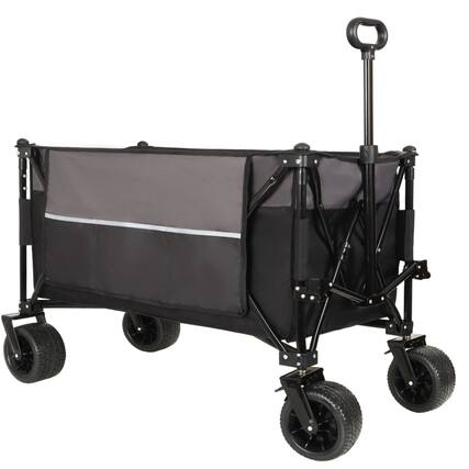 Front. Mondawe - 300L 480lbs Folding Wagon Utility Carts w/ All-Terrain Wheels, Brakes & Multiple Pockets for Outdoor Use - Black.