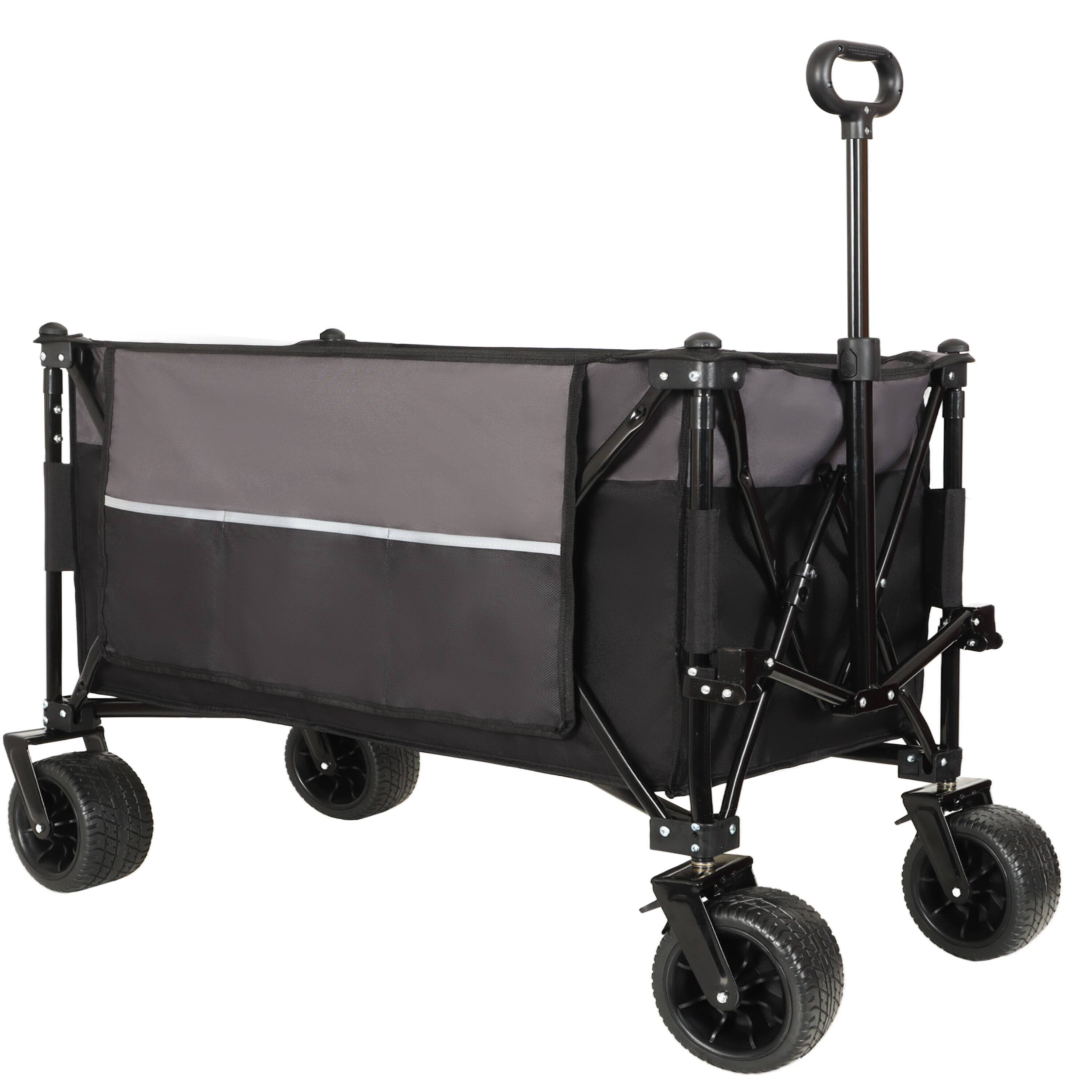 Front. Mondawe - 300L 480lbs Folding Wagon Utility Carts w/ All-Terrain Wheels, Brakes & Multiple Pockets for Outdoor Use - Black.