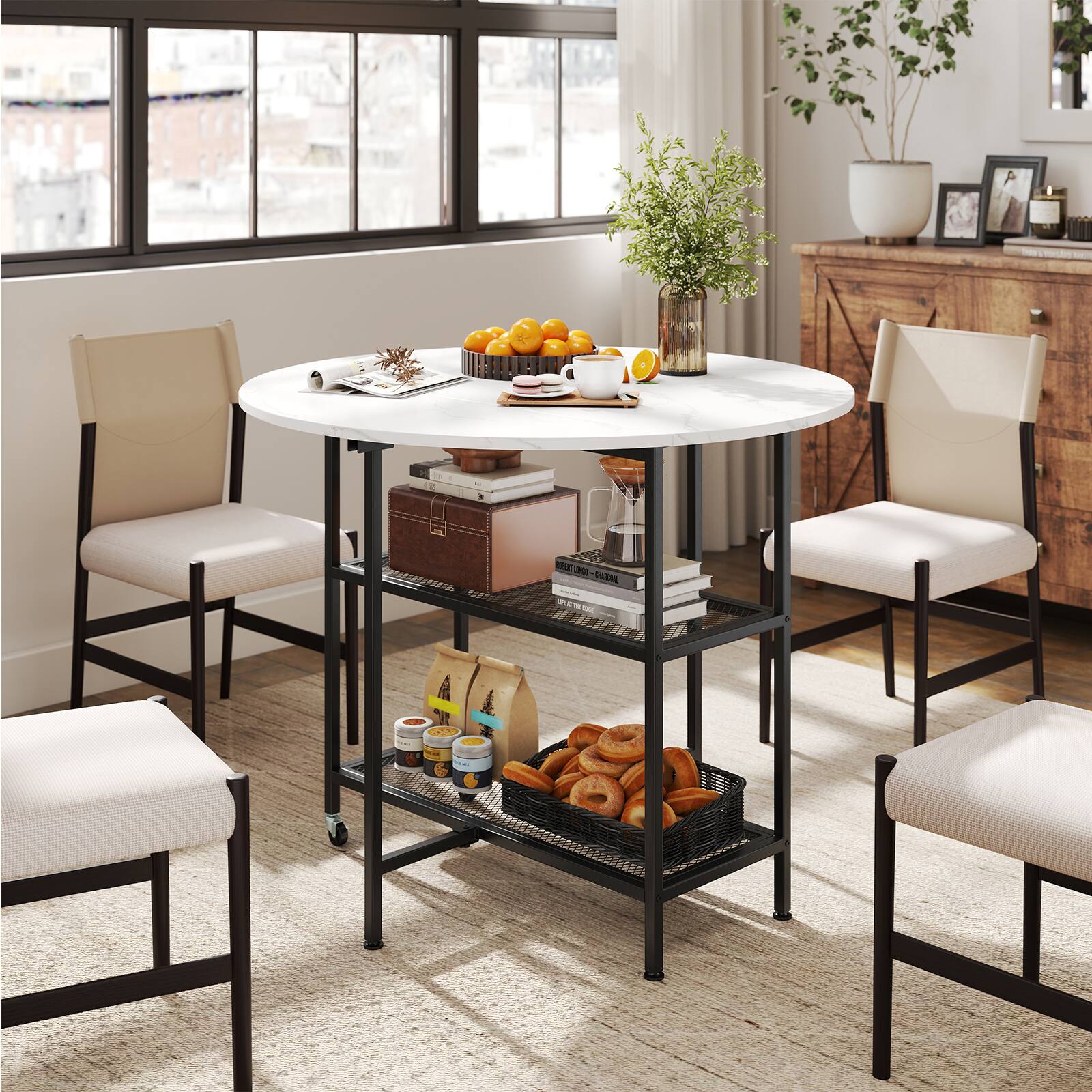 Alt View 9. Gymax - Gymax Round Outdoor Dining Table for 4 People 36 inch Acacia Wood Patio Table for Yard - Black, White.