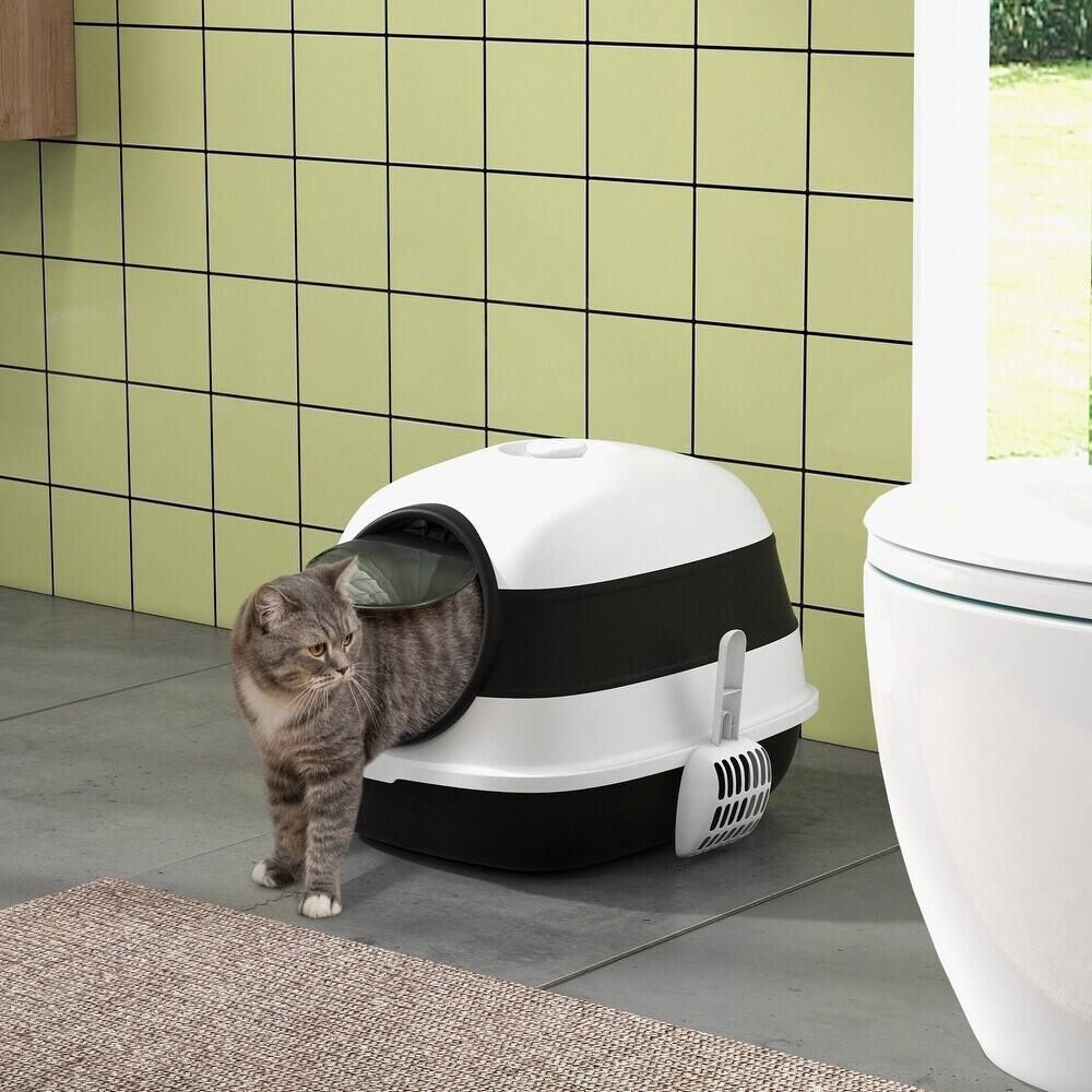 Alt View 3. Ficcuss Pets - Black Two-Way Entrance Kitty Litter Box - Black.