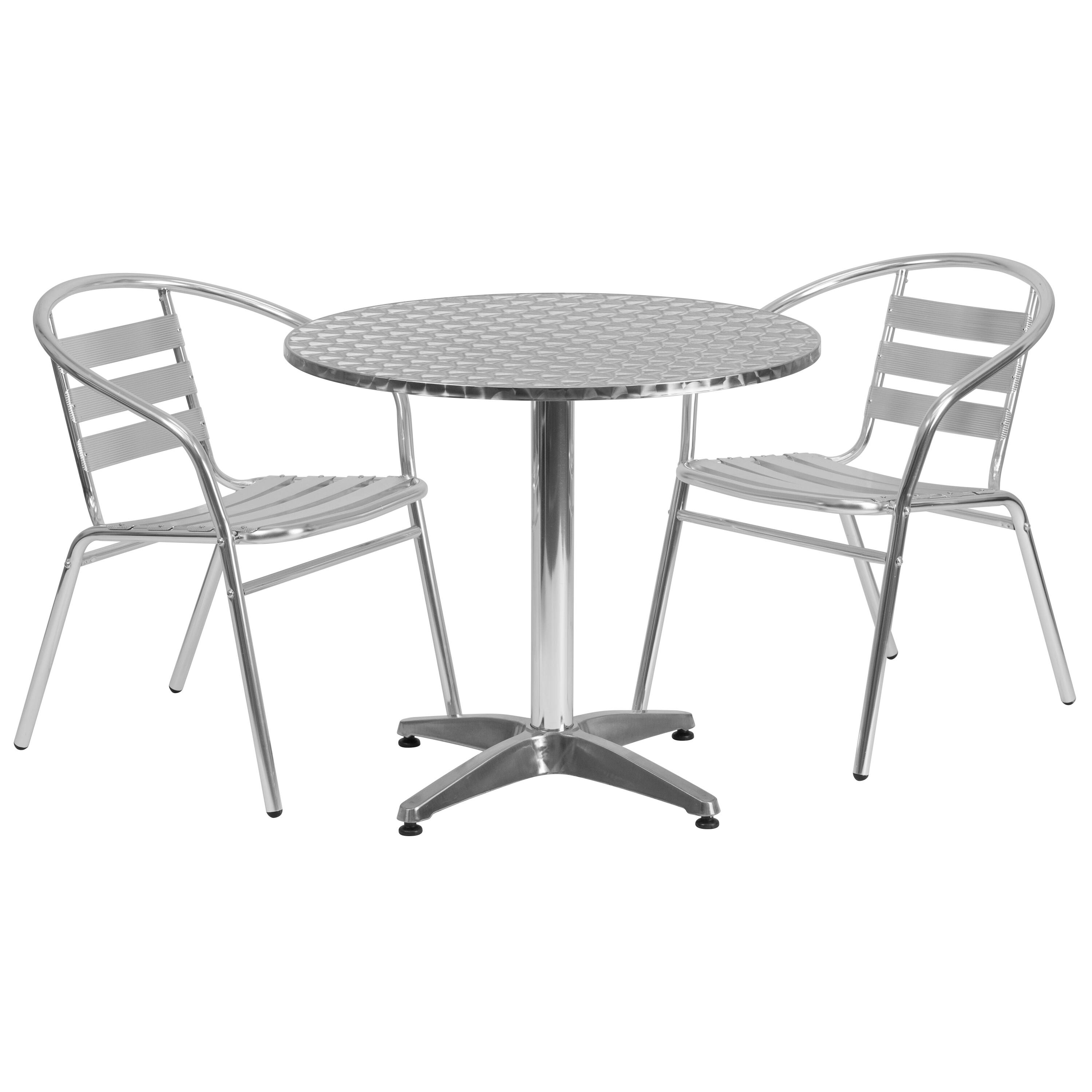 Emma + Oliver - 31.5'' Round Indoor-Outdoor Table Set with 2 Slat Back Chairs - Aluminum price history on PriceWatchPro