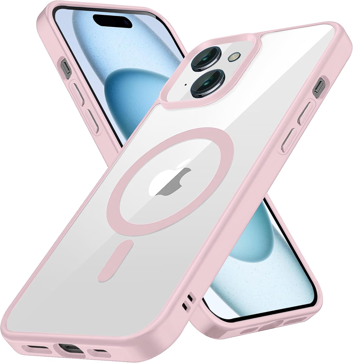 Angle. Entronix - Entronix Magnetic Case for iPhone 15 Plus - Clear Back with Soft Matte Frame - White.