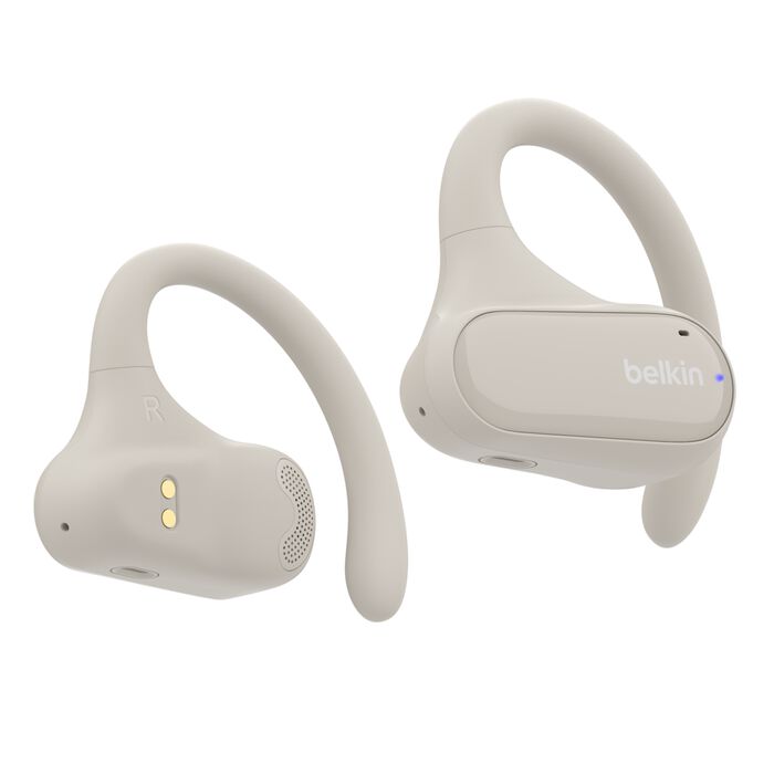 Front. Belkin - SoundForm ClearFit Open-Ear Wireless Earbuds - Sand.
