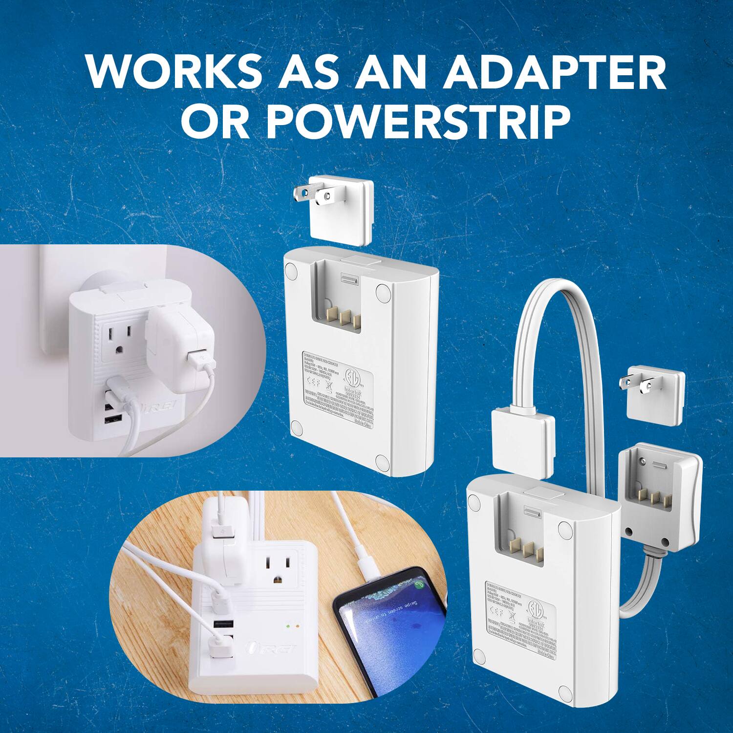 WORKS AS AN ADAPTER OR POWERSTRIP