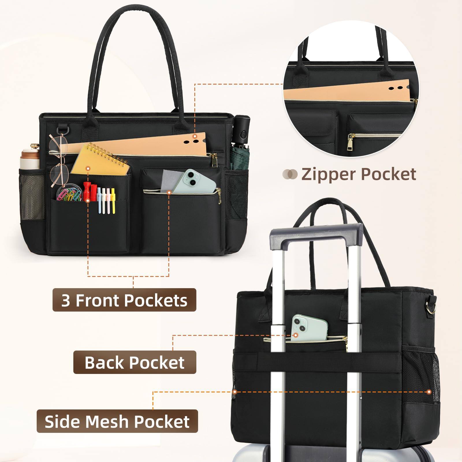 - Zipper Pocket
- 3 Front Pockets
- Back Pocket
- Side Mesh Pocket