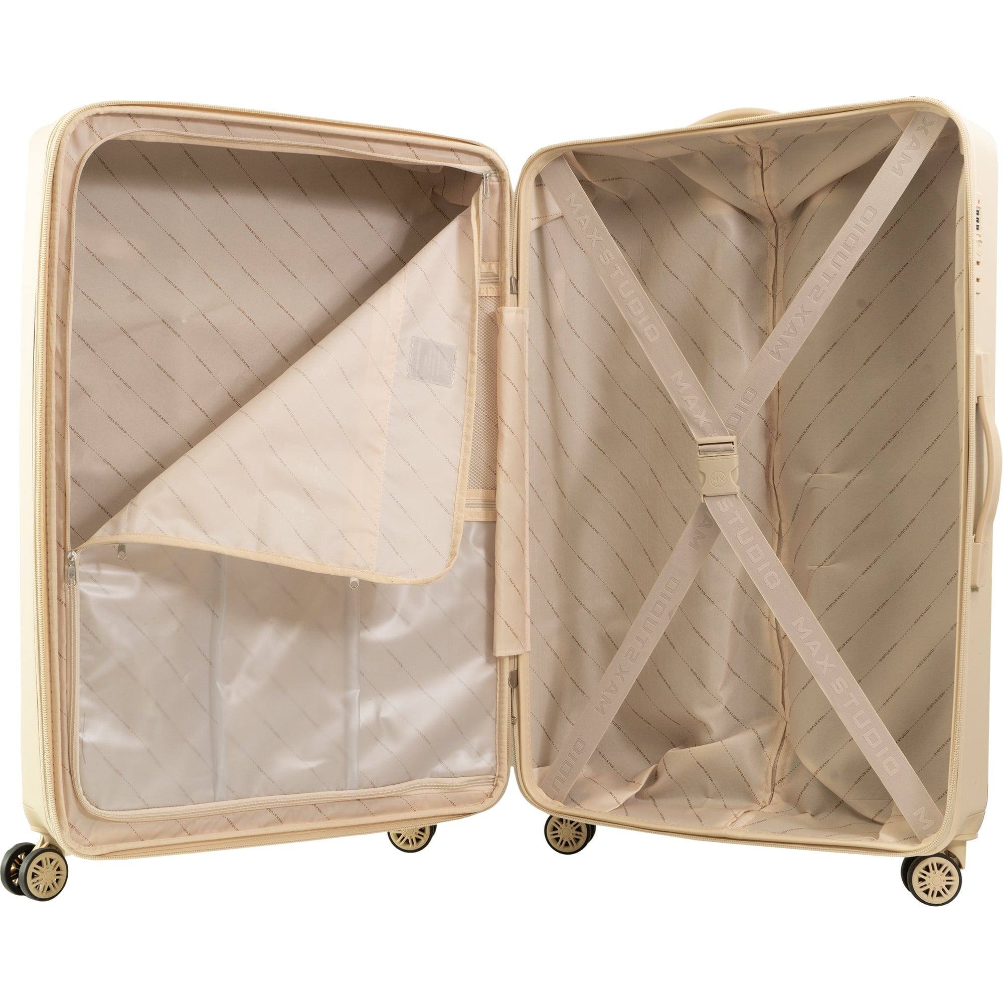 Max Studio Square Embossed ABS 2 Piece Hard Sided Luggage Set BONE
