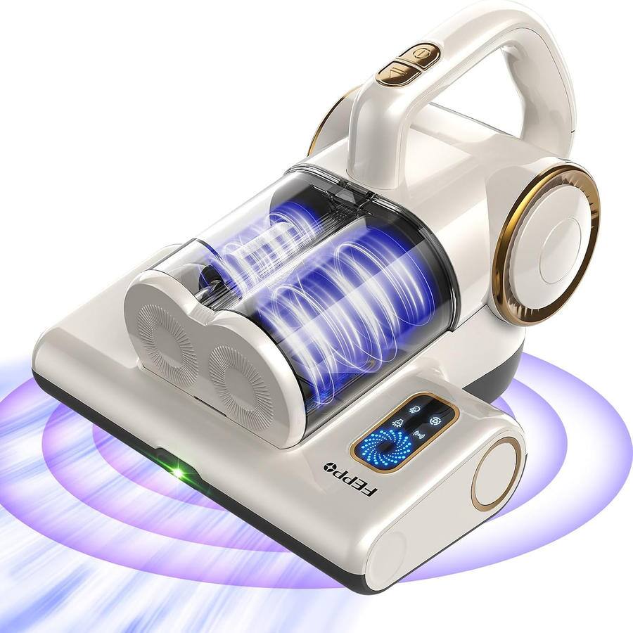 Front. FEPPO - FEPPO Mattress Vacuum Cleaner, 16Kpa Bed Vacuum with 253.7nm UV-C Light, 140°F Heat, HEPA Filter(Corded, 500W) - White.