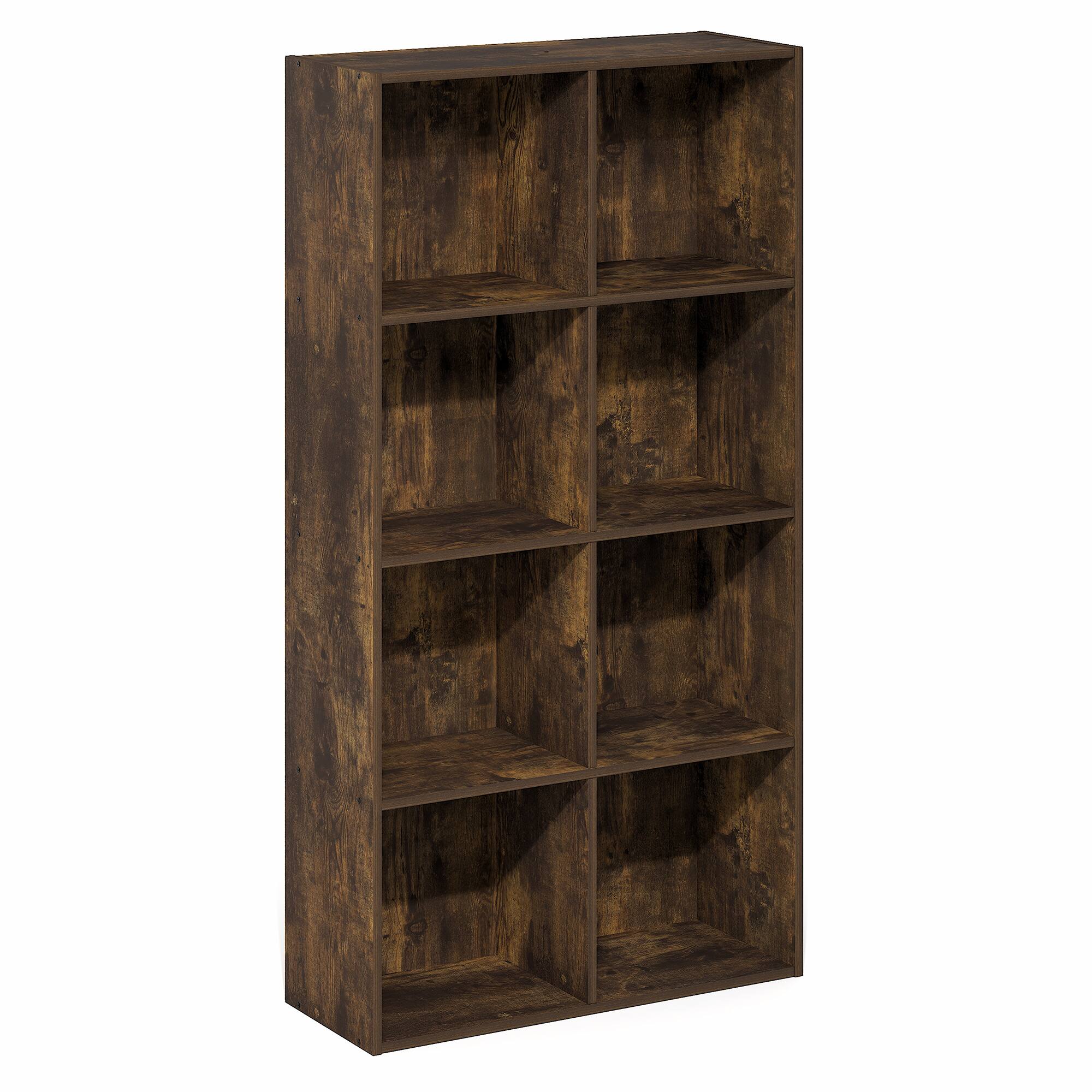 Alt View 5. Furinno - LUDER Book Shelf, 8-Cube Bookshelf, Bookcase with Open Shelves, 9.5 x 24.6 x 47 - Amber Pine.