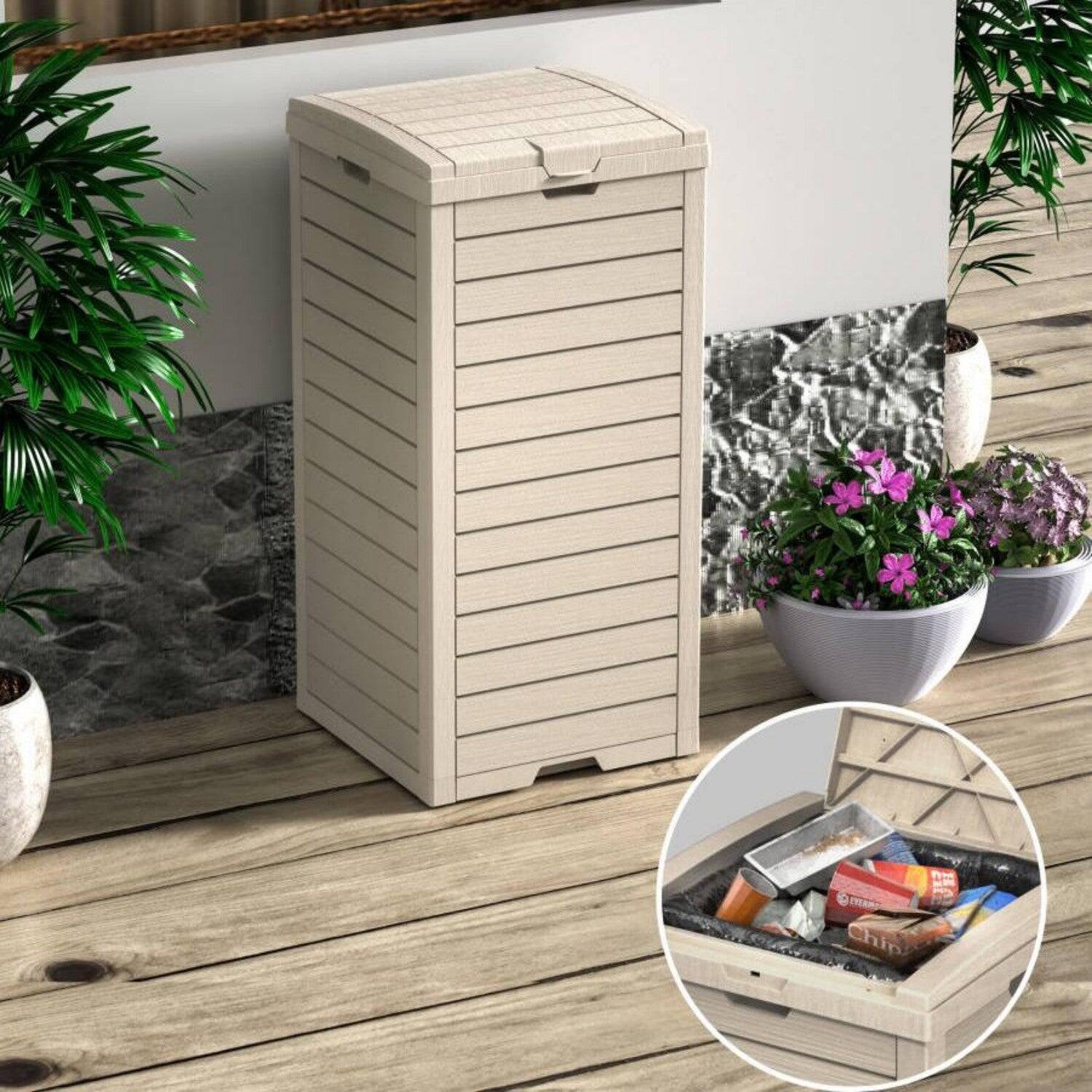Alt View 6. Mondawe - 31 Gallons PP All-Weather Outdoor Trash Can - Light Brown.