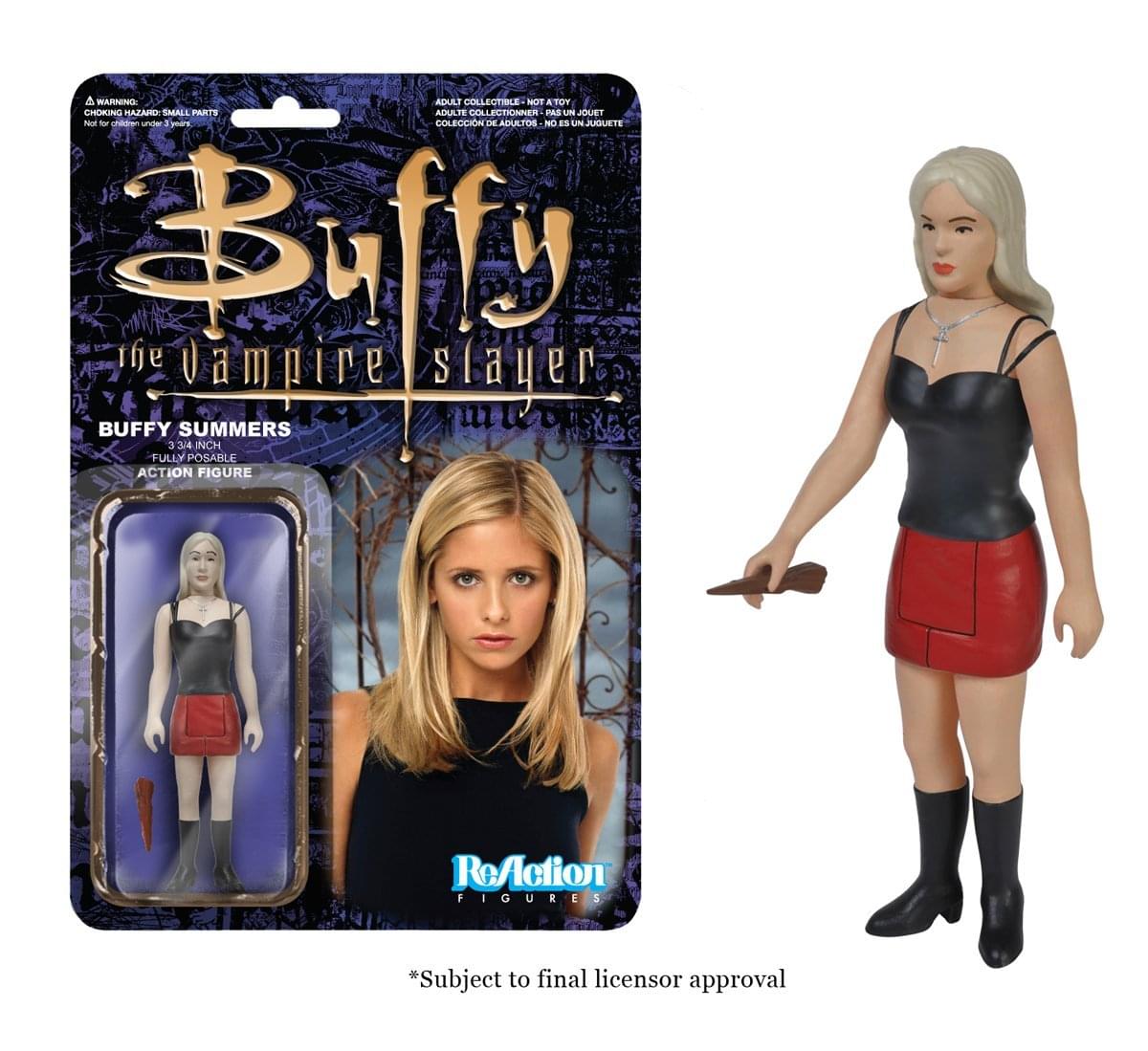Buffy the Vampire Slayer  
BUFFY SUMMERS  
3.75" FULLY POSABLE ACTION FIGURE  

ADULT COLLECTIBLE - NOT A TOY  
CHEKING AZARD SMALL PARTS  
ADULTS COLLECTIONNER PAS L'UN JUGUETE  
COLECCIÓN DE ADULTOS NO ES UN JUGUETE  

*Subject to final licensor approval