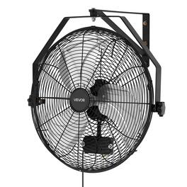 VEVOR - Wall Mount Fan, 18 in Wall Mounted Hanging Fan with IP44-rated Protection, 3-Speed, Long Airflow Distance - Black
