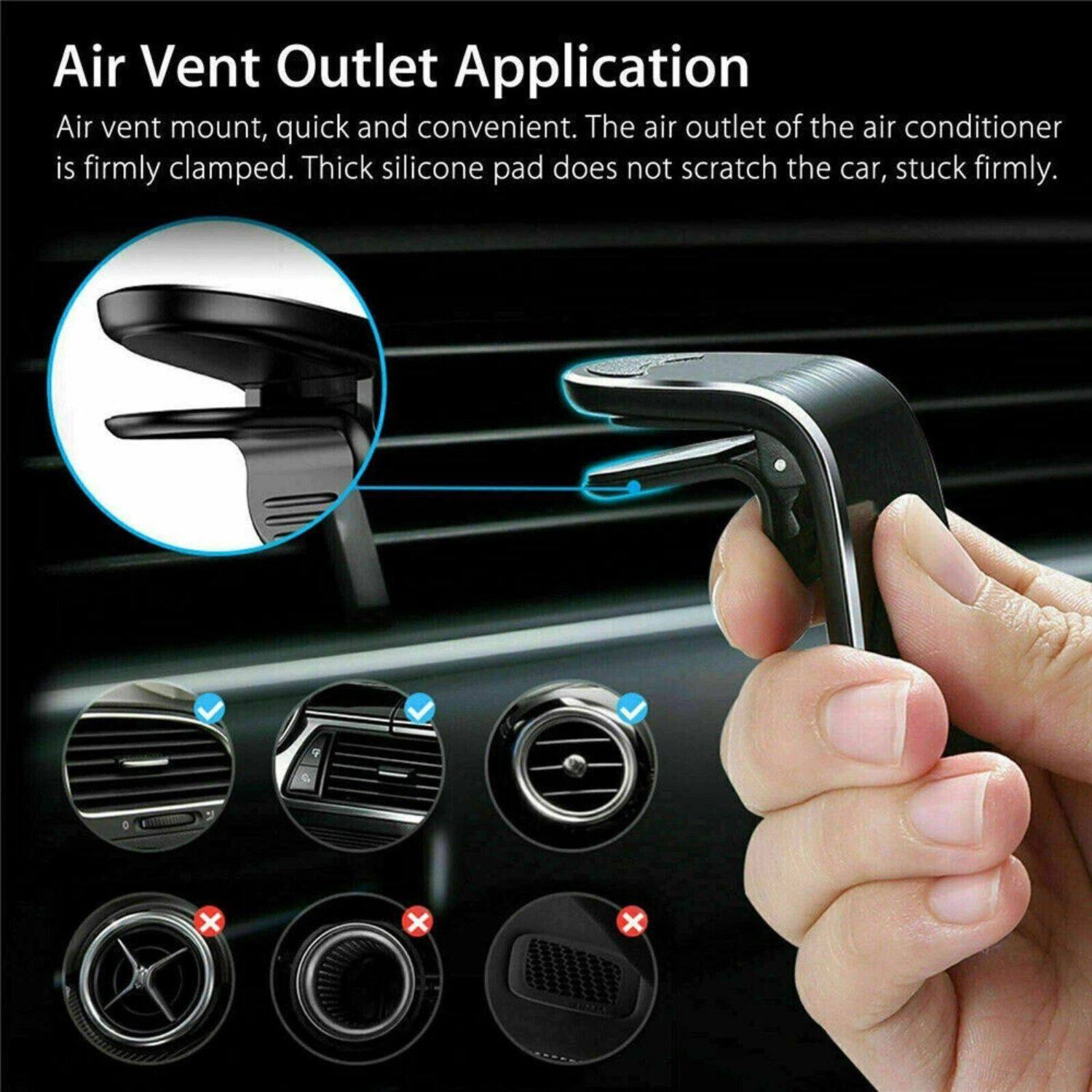 Air Vent Outlet Application

Air vent mount, quick and convenient. The air outlet of the air conditioner is firmly clamped. Thick silicone pad does not scratch the car, stuck firmly.