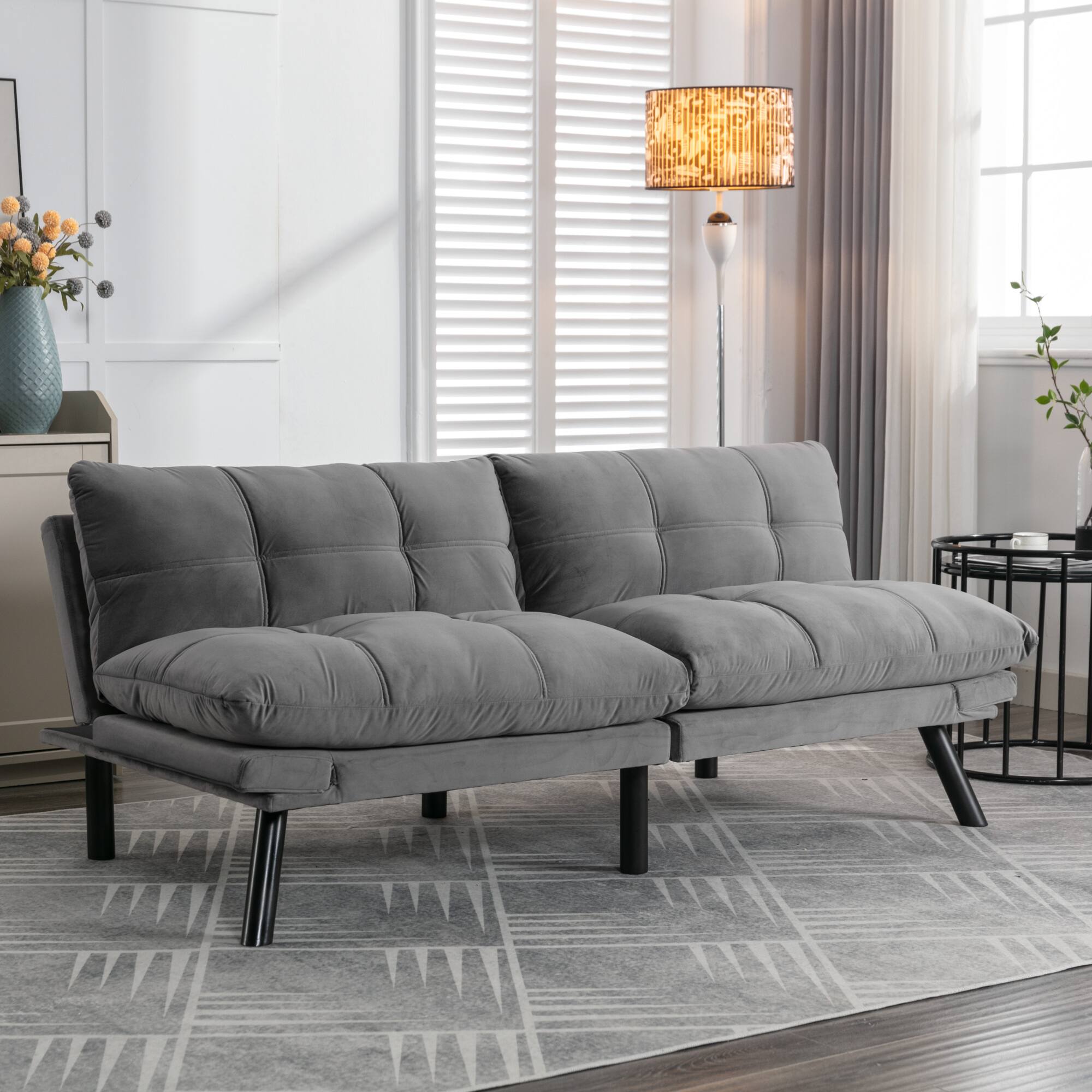 Left. GOODSILO - Convertible Folding Sofa Bed with Adjustable Armrests and Backrest for Small Spaces - Light Grey.