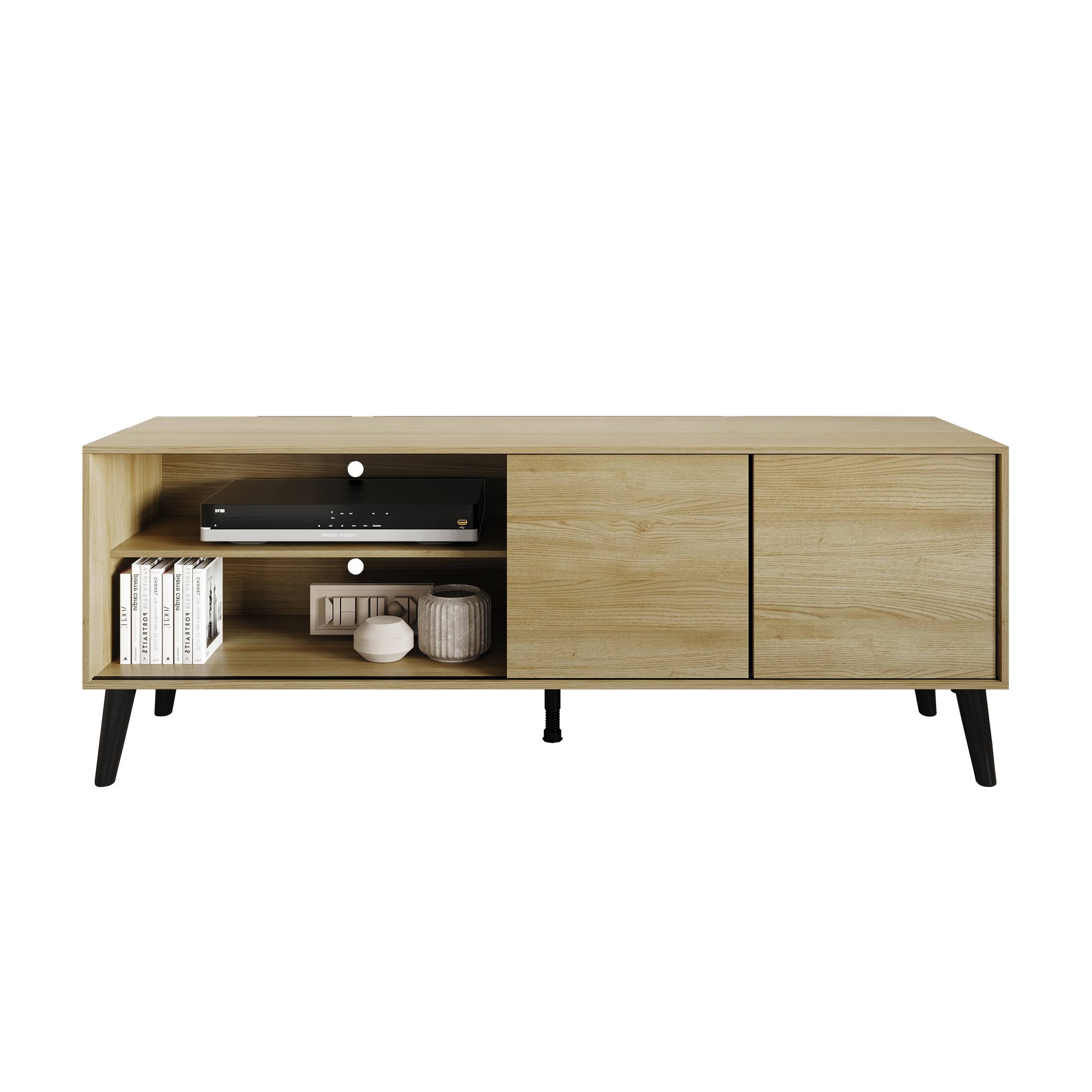 Alt View 2. ChaletPosh - Modern Minimalist TV Console in Wood Finish with Sliding Doors, Sanremo Light Oak - Light Oak.