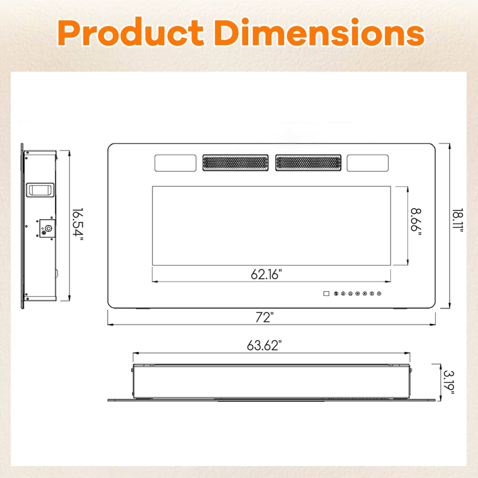 Product Dimensions

- 16.54"
- 18.11"
- 62.16"
- 72"
- 63.62"
- 3.19"