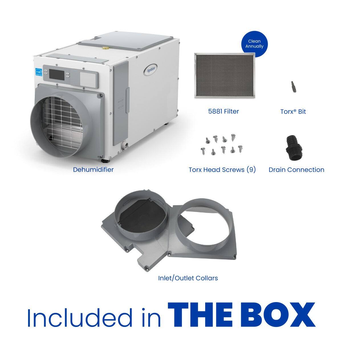 Clean Annually Apio 5881 Filter Torx Bit Dehumidifier Torx Head Screws (9) Drain Connection Inlet/Outlet Collars Included in THE BOX