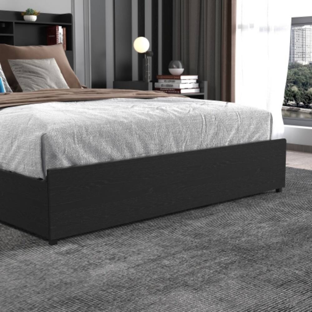 Alt View 2. LUCKY ONE - Queen Size Bed Frame with 4 Storage Drawers, Storage Headboard, LED Lights, USB Charging Station, No Box Spring Needed - Black.