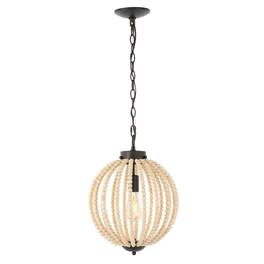 Jonathan Y - Abril 12.5" 1-Light Rustic Bohemian Iron/Wood Bead LED Pendant, Oil Rubbed Bronze/Brown - Oil Rubbed Bronze/Light Brown