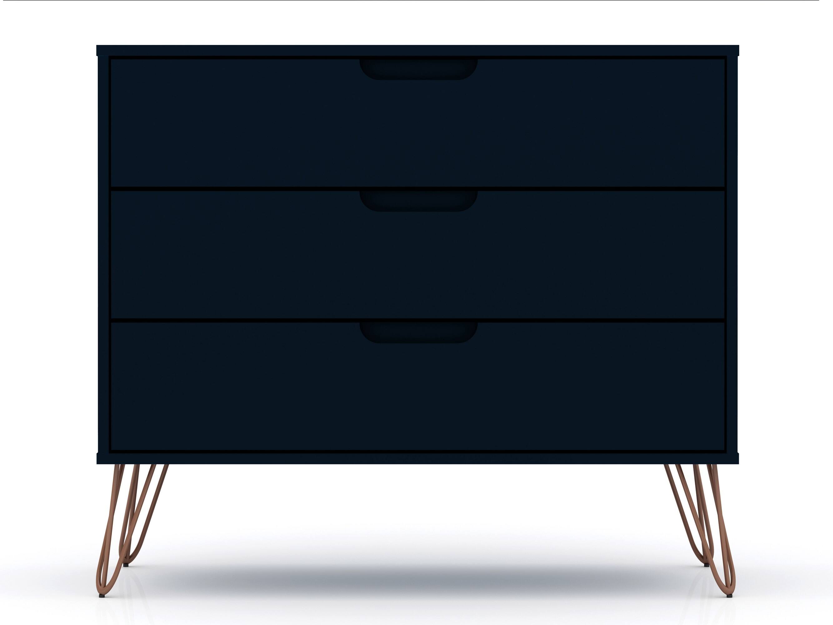 Left. Forest'nSky - Dark Blue Wood 3 drawer 35.24 in. Wide Chest of Drawers for Living Room - Dark Blue.