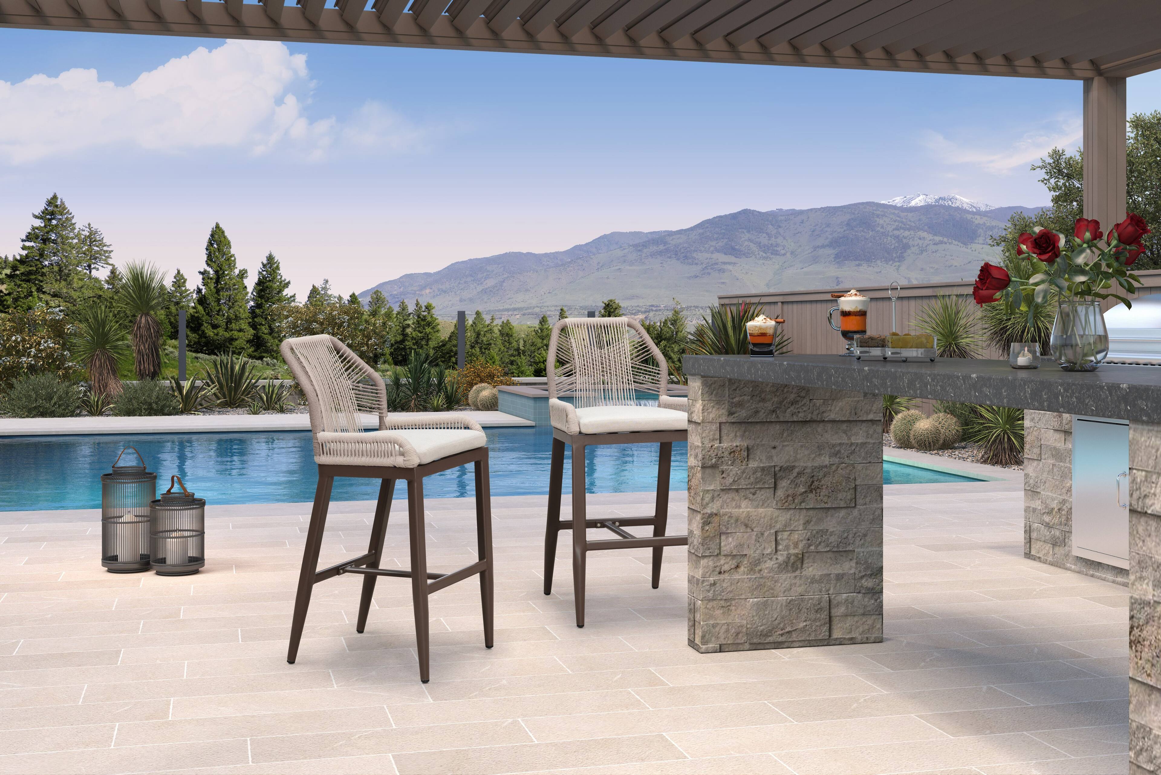 Alt View 2. PURPLE LEAF - Patio Outdoor Bar Stool Bar Height Set of 2 Rattan Chair with Back Modern Aluminum Woven Barstools for Garden Indoor - Coffee-Bar Stool.