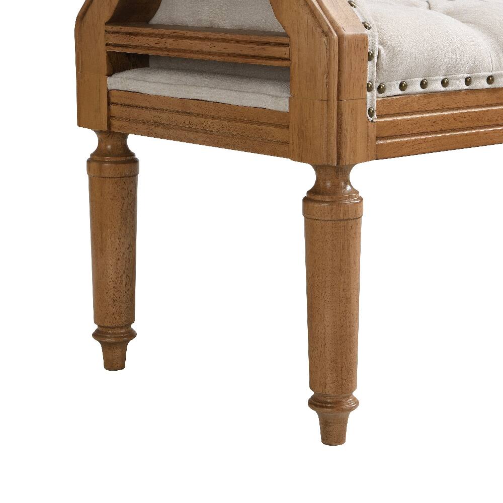 Alt View 8. Ropilly - Ropilly Mid-Century Upholstered Bedroom Bench with Rolled Arms Tufted End of Bed Bench Solid Wood Entryway Ottoman Beige - Beige.
