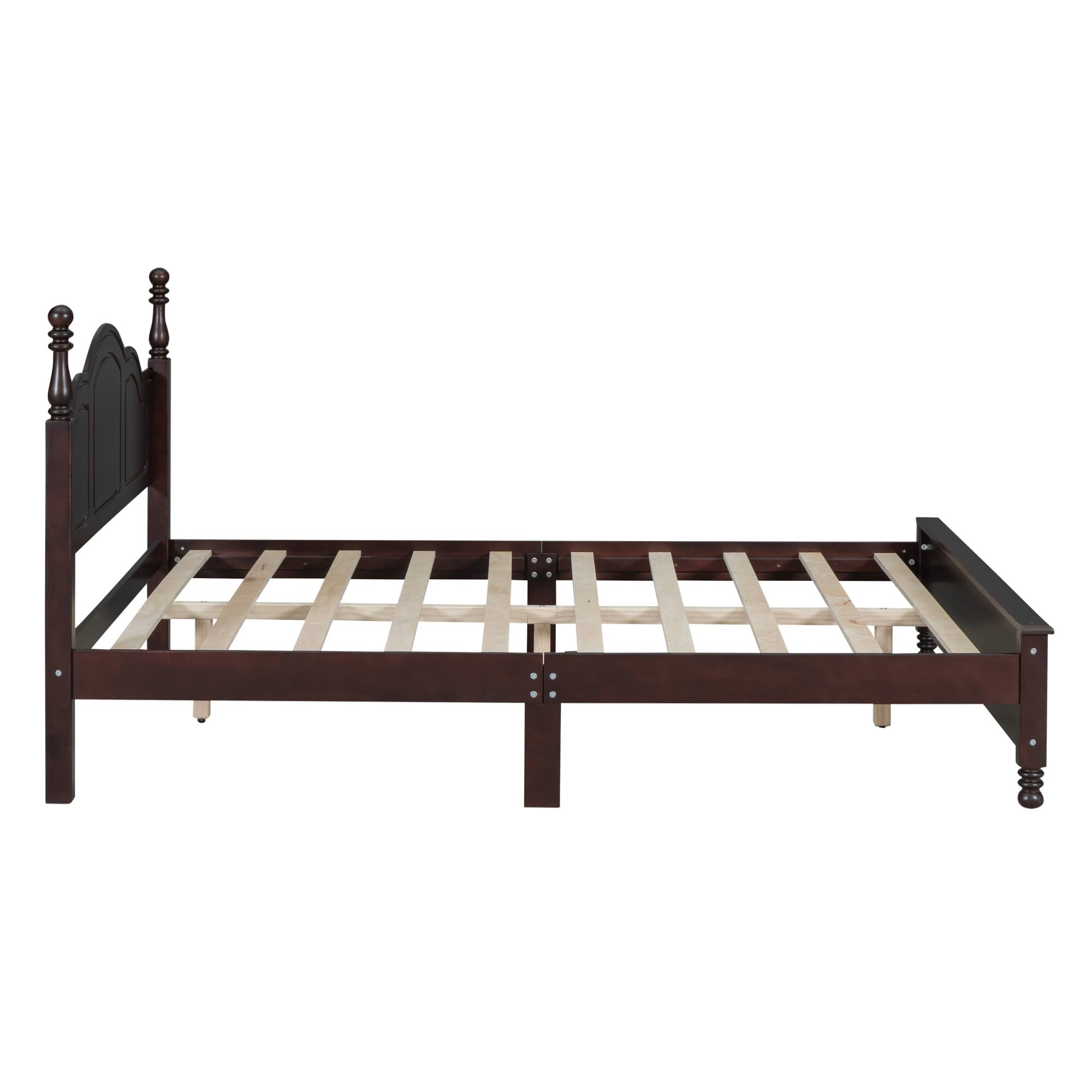 Alt View 1. GOODSILO - Queen Size Retro Wood Platform Bed Frame with Wooden Slat Support for Mattress - Walnut.