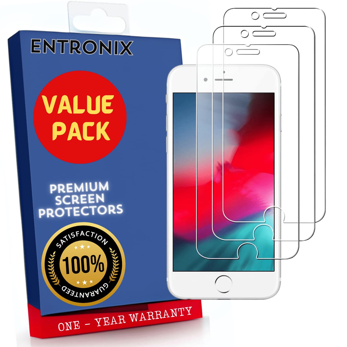 Entronix - Ultra-Thin Clear Screen Protector for iPhone 8, 7, and SE - 3-Pack - Transparent