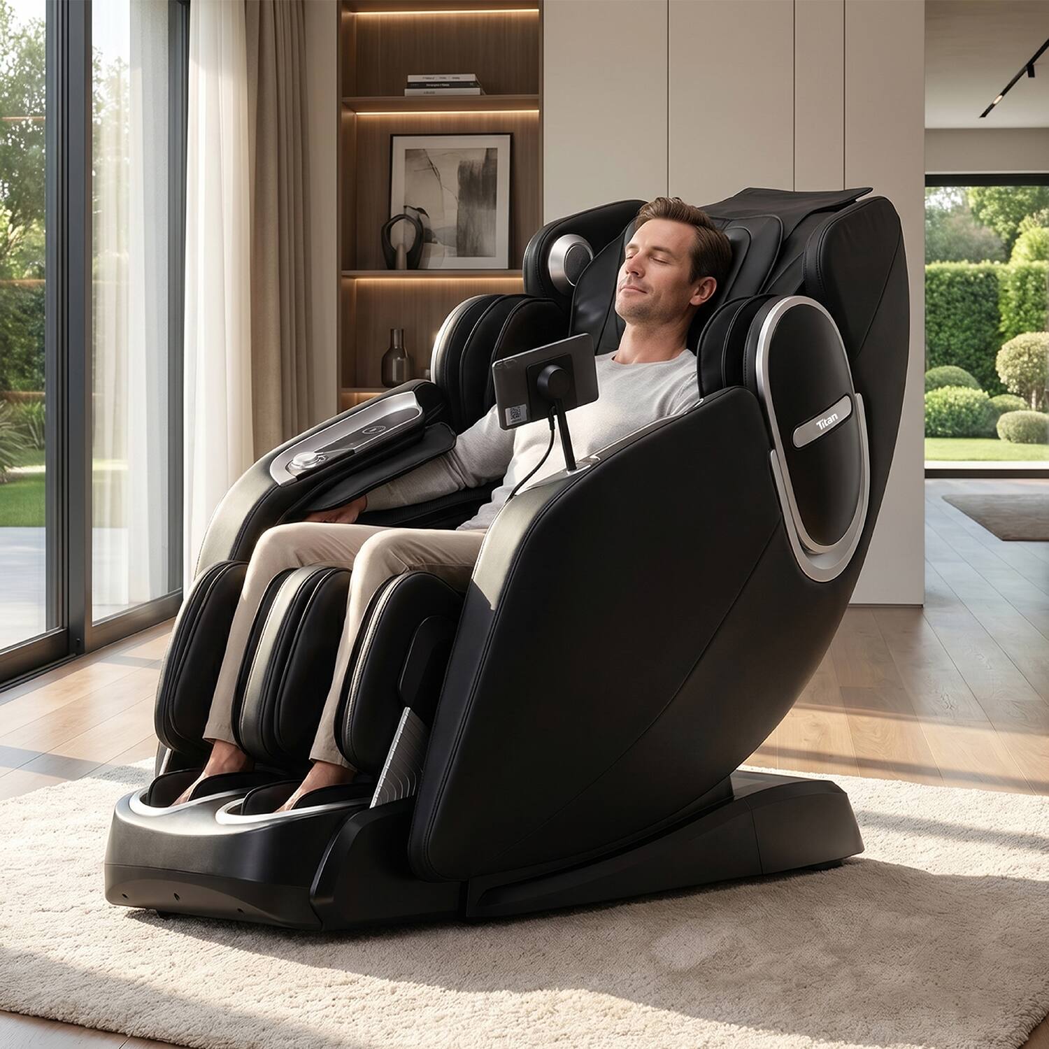 Alt View 8. Titan - Pro 4D Aria Zero Gravity Massage Chair with Dual Rail, Dual Heating, Calf Rollers - Black - Black.