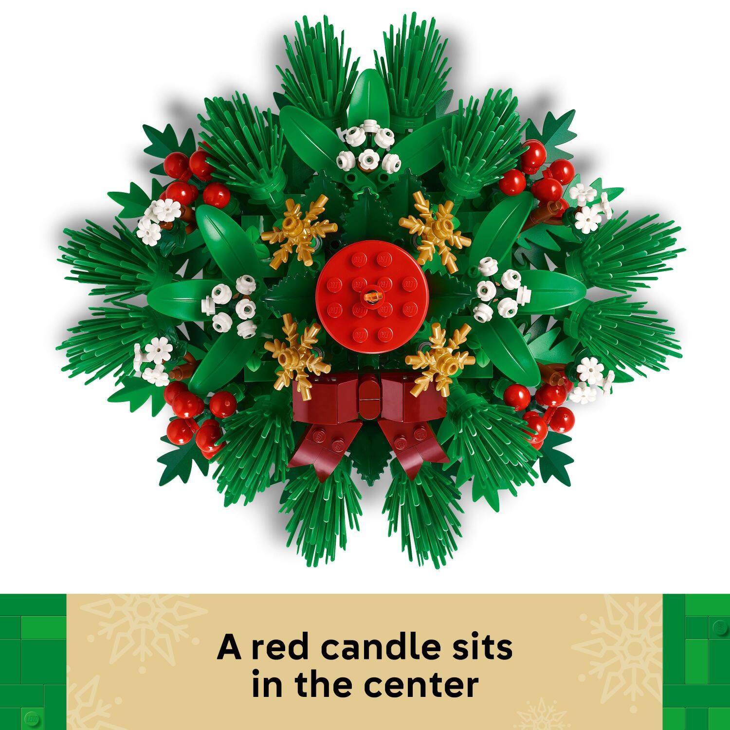 A red candle sits in the center.