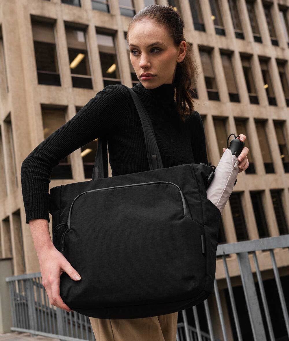 Alt View 10. ALPAKA - Bravo Tote V2 Laptop Tote Bag for Work & Travel, Fits 16" MacBook Pro & 14” Tablet, Handheld & Crossbody - Black Axoflux 400D.