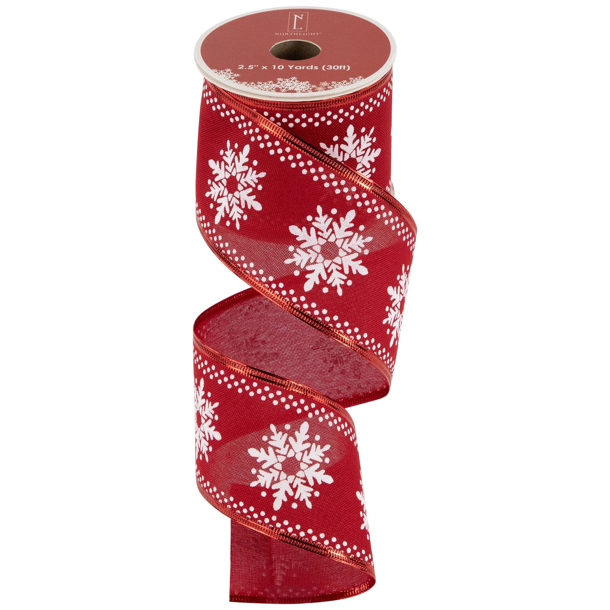 Northlight and White Snowflake Wired Craft Christmas Ribbon 2.5