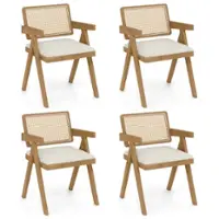 Costway Set of 4 Rattan Accent Chairs Leathaire Dining Chairs Modern Living Room Chairs - White + Natural - Front_Zoom