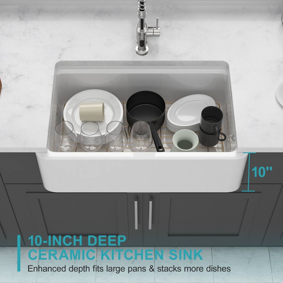 Ropilly 33 Inch Ceramic Farmhouse Sink Apron Front Single Bowl Kitchen ...