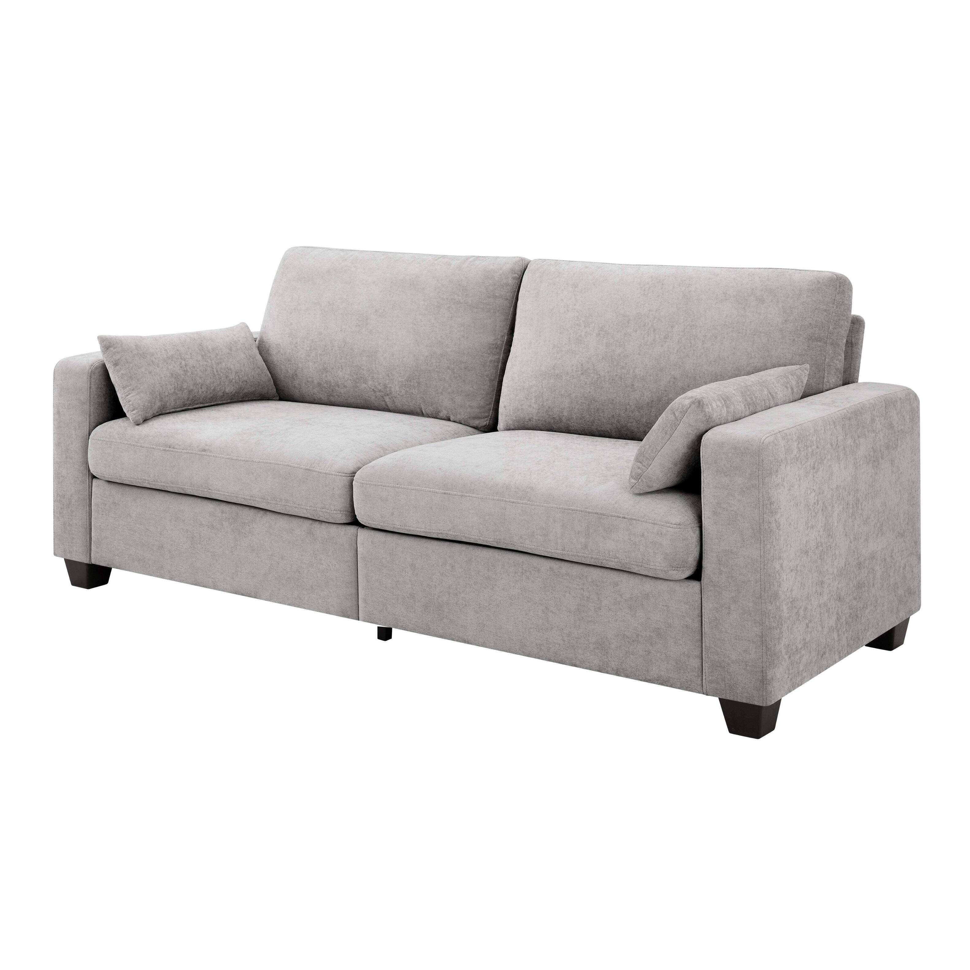 Left. Roomtec - Modern Loveseat Sofa for Living Room Removable Cover Spring Cushions Solid Wood Frame Wide Armrest for Small Space - Gray.